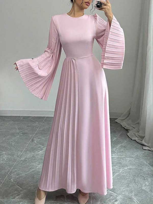 PINK ​Flared Sleeve Pleated Maxi Dress for wholesale on Faire