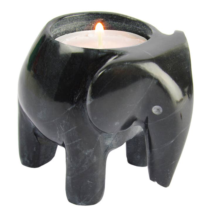 British Fossils – wholesale Candle holder – Marble 3" Elephant Tea-Light Holders4
