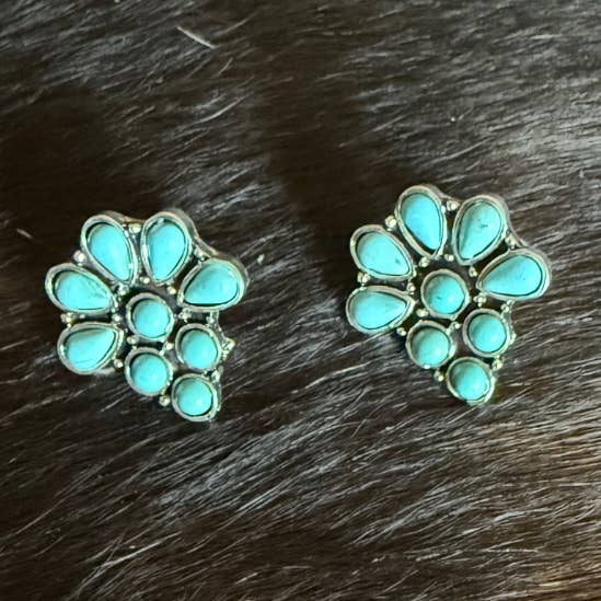 Turquoise Cluster Flower Stud Earring for wholesale by Texas Western Cowhide Bags and More