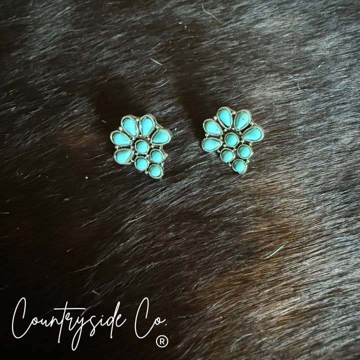 Turquoise Cluster Flower Stud Earring for wholesale by Texas Western Cowhide Bags and More