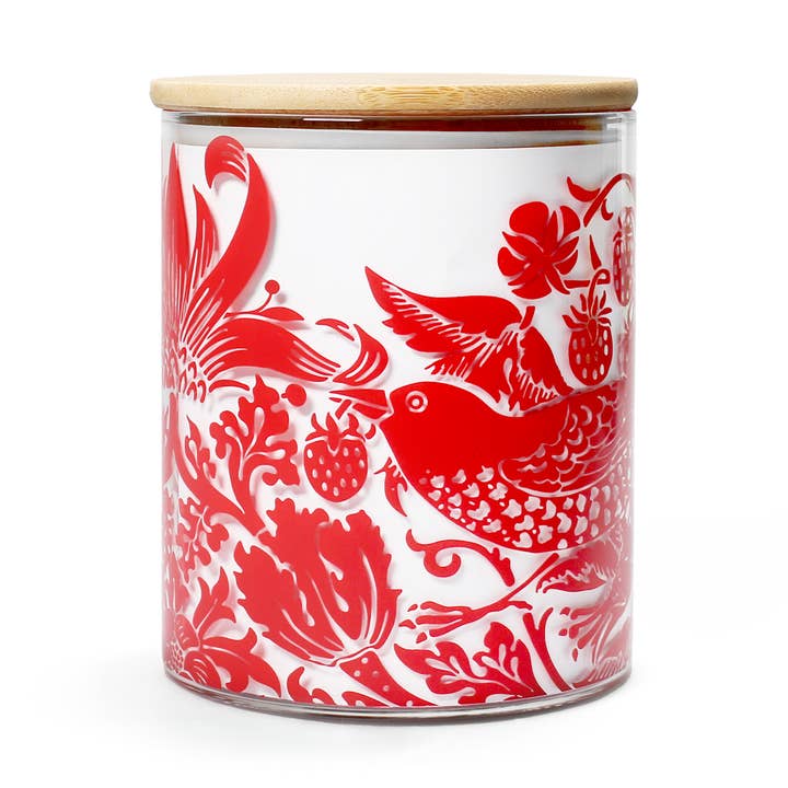 Glass Storage Food Container William Morris Raspberry Red for wholesale by Half Moon Bay