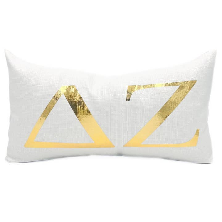 Delta Zeta DZ Gold Foil Greek Letters Sorority Pillow for wholesale by Rachel Brooks Design, LLC
