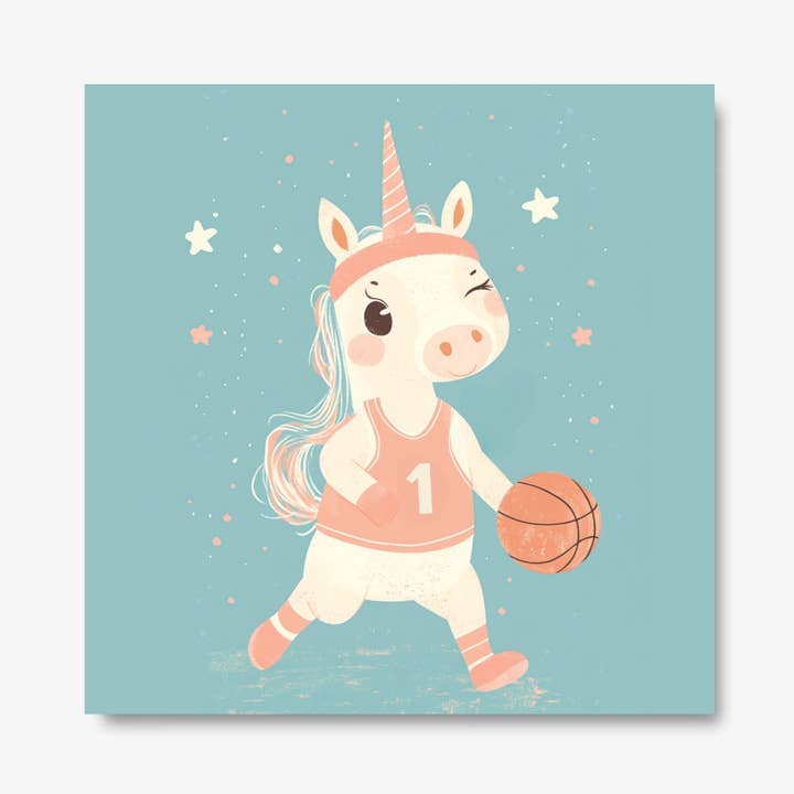 Una the Dunking Unicorn Wrapped Canvas by DLJ for wholesale by Dancing Littles Jungle