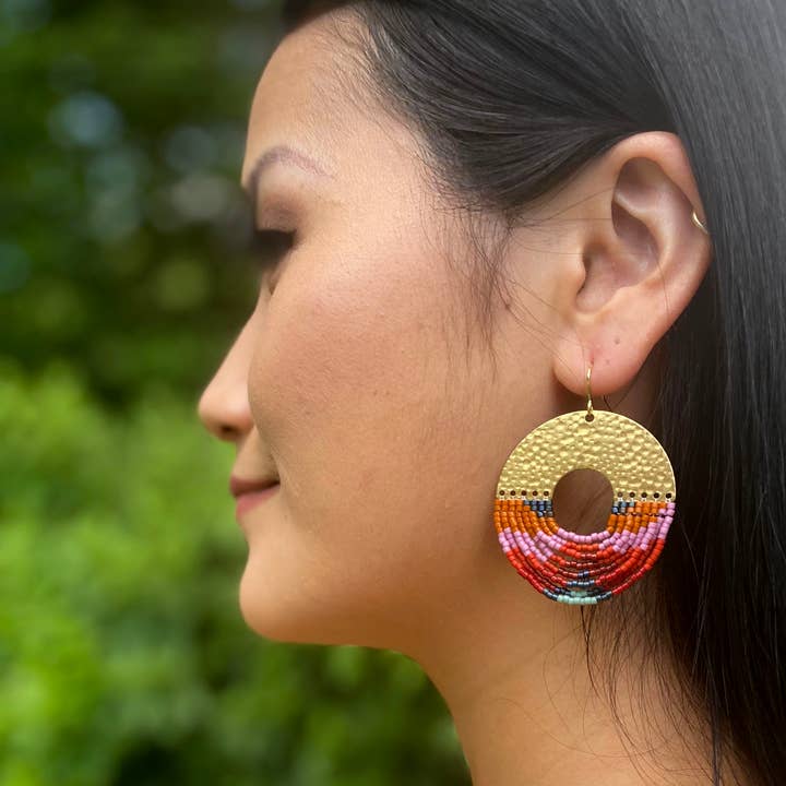 Mayana Designs Co - Wholesale Dangle Earrings - Beaded Handwoven Organic Circular Fringe Earrings (Lilac)2