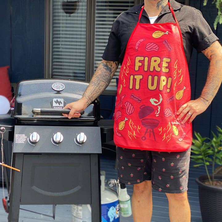Red Fire It Up Grill Apron Gift for Chef or Dad Cool Design for wholesale on Faire1