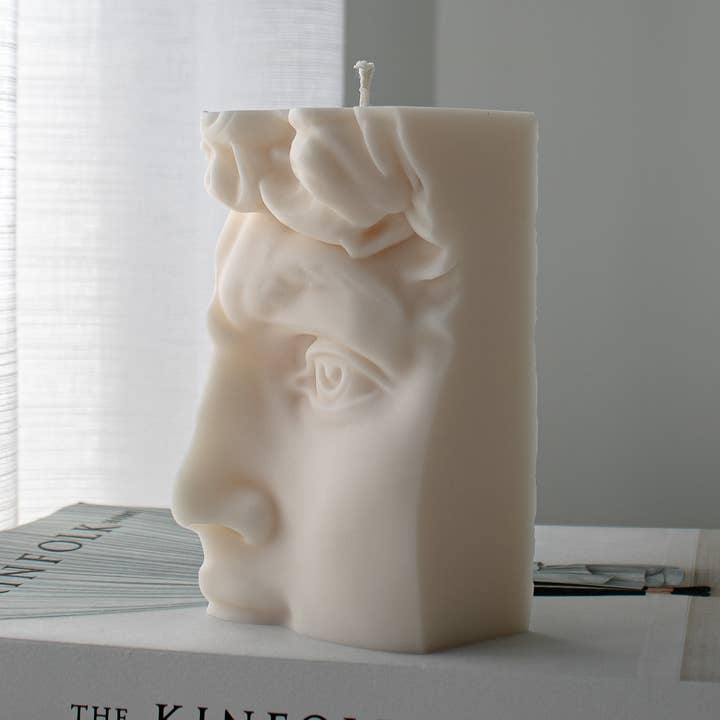 Sculptural King David Candle, Artistic Soy Wax Head Candle for wholesale by Glowing Harmony Candle Co