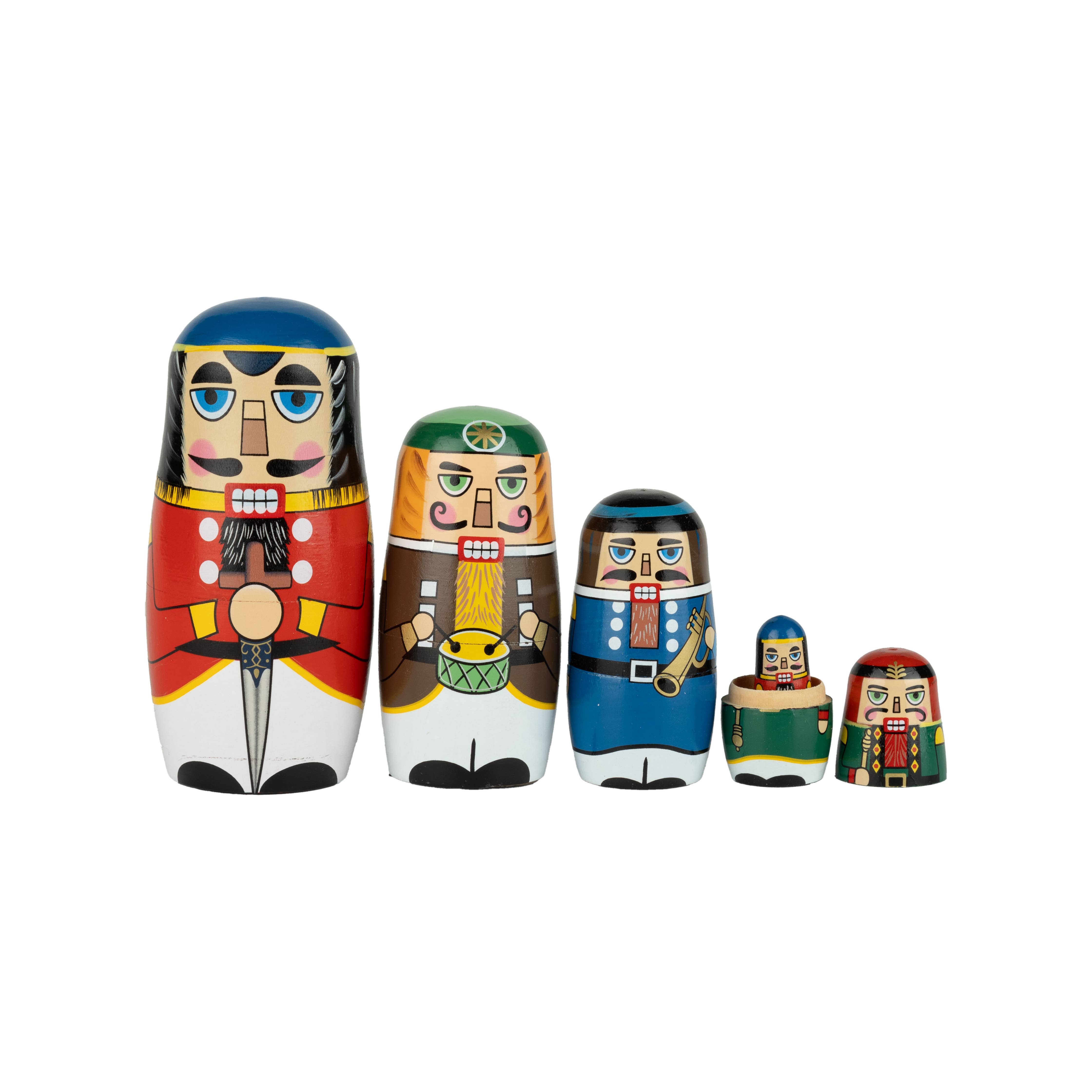 Silver Tree Home & Holiday - Wholesale Christmas Decoration - A10080: Set 5 printed wood nesting ncracker dolls,5~1.25in