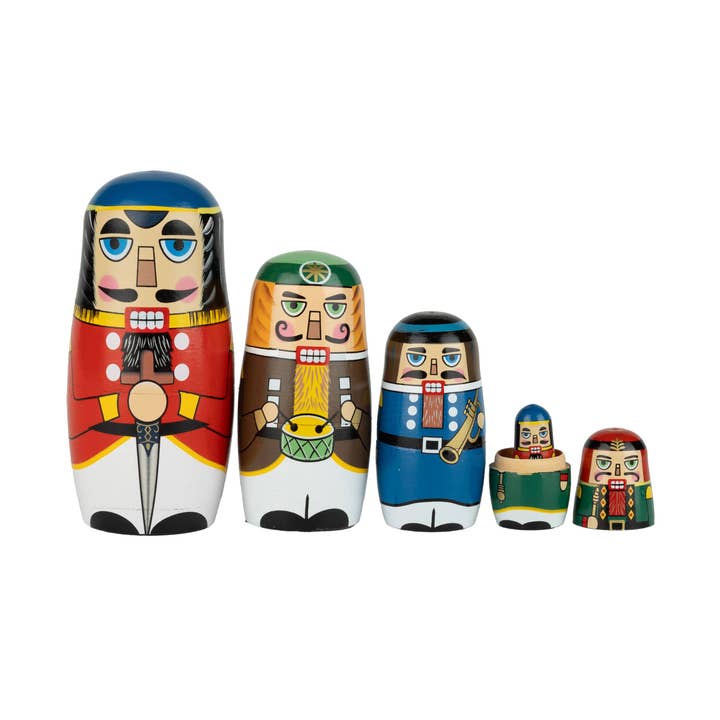 Silver Tree Home & Holiday - Wholesale Christmas Decoration - A10080: Set 5 printed wood nesting ncracker dolls,5~1.25in0