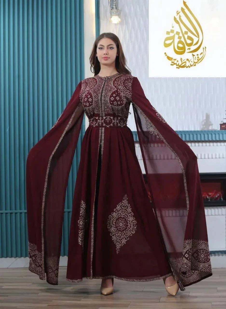 Palestinian Elegance - Wholesale Kaftan - Women's - Zahra Embroidered Slit-Sleeve Kaftan5