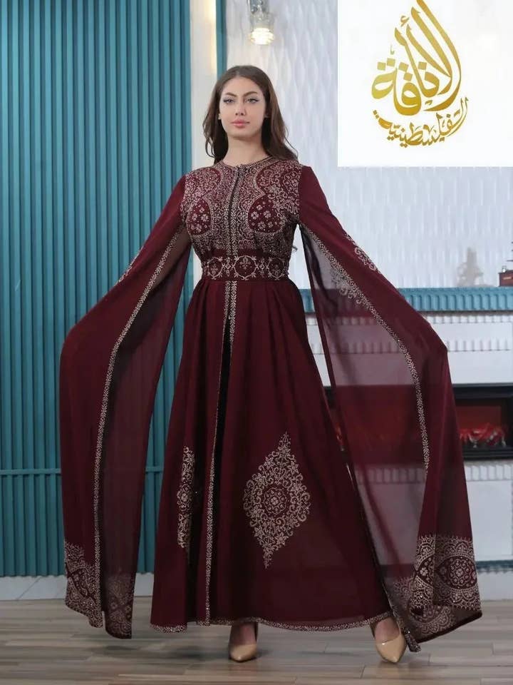 Palestinian Elegance - Wholesale Kaftan - Women's - Zahra Embroidered Slit-Sleeve Kaftan5