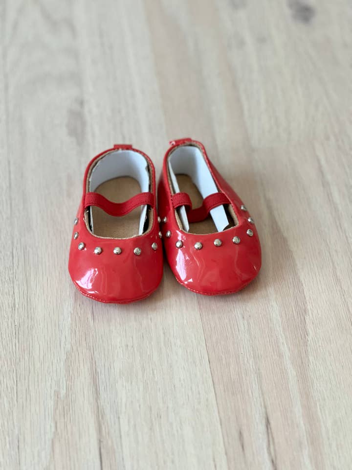 Baby Girls Cherry Red Patent Stud Flats for wholesale by Brittany's