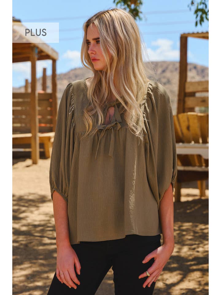 Oddi - Wholesale Blouse - Women's - Plus Solid Airflow Batwing 3/4 Sleeve Top