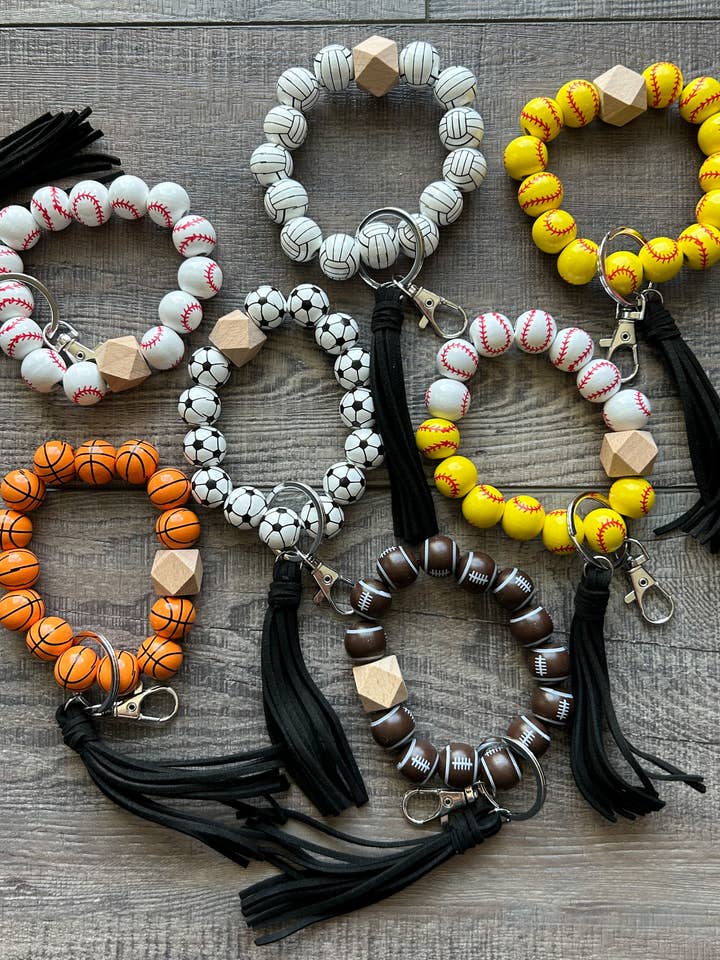 Sports Keychain with Wooden Beads for wholesale by JILLIAN INK LLC