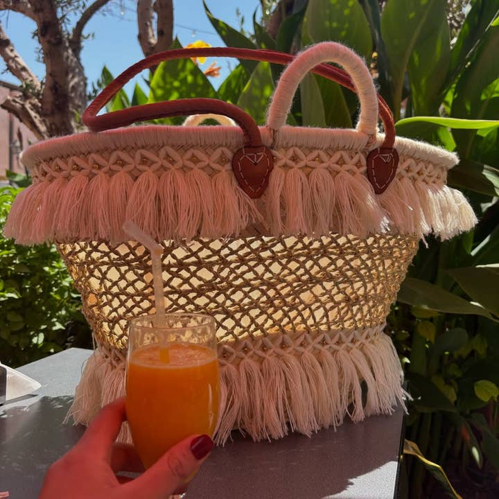 craftberber - Wholesale Beach Bag - Handwoven Straw Tote – French Market Basket with Tassel2