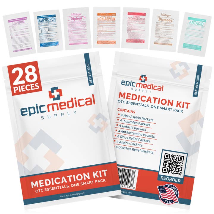 First Aid Kit Medication Refill – 28-Count Unit Dose Packets for wholesale by Epic Medical Supply