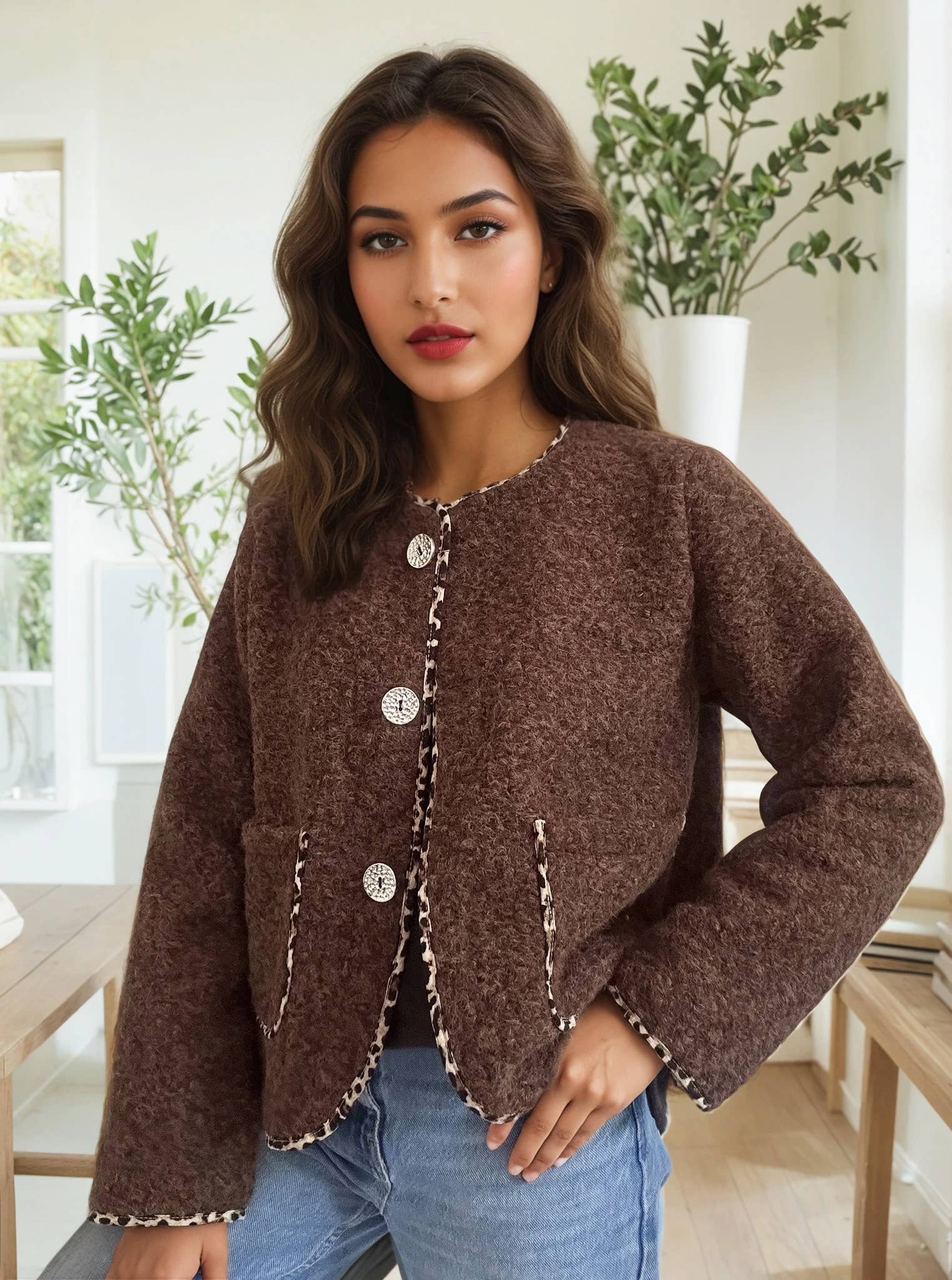 ZAFA PARIS – Engroshandel Jakke - Dame – 21P13H514 Jakke med lige snit i meleret, glat uldlook.4