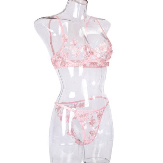 La Belle Fantastique – Engroshandel Lingeri - Dame – La Belle Fantastique 2-delt lyserødt blondeundertøjsæt med margueritbroderi7