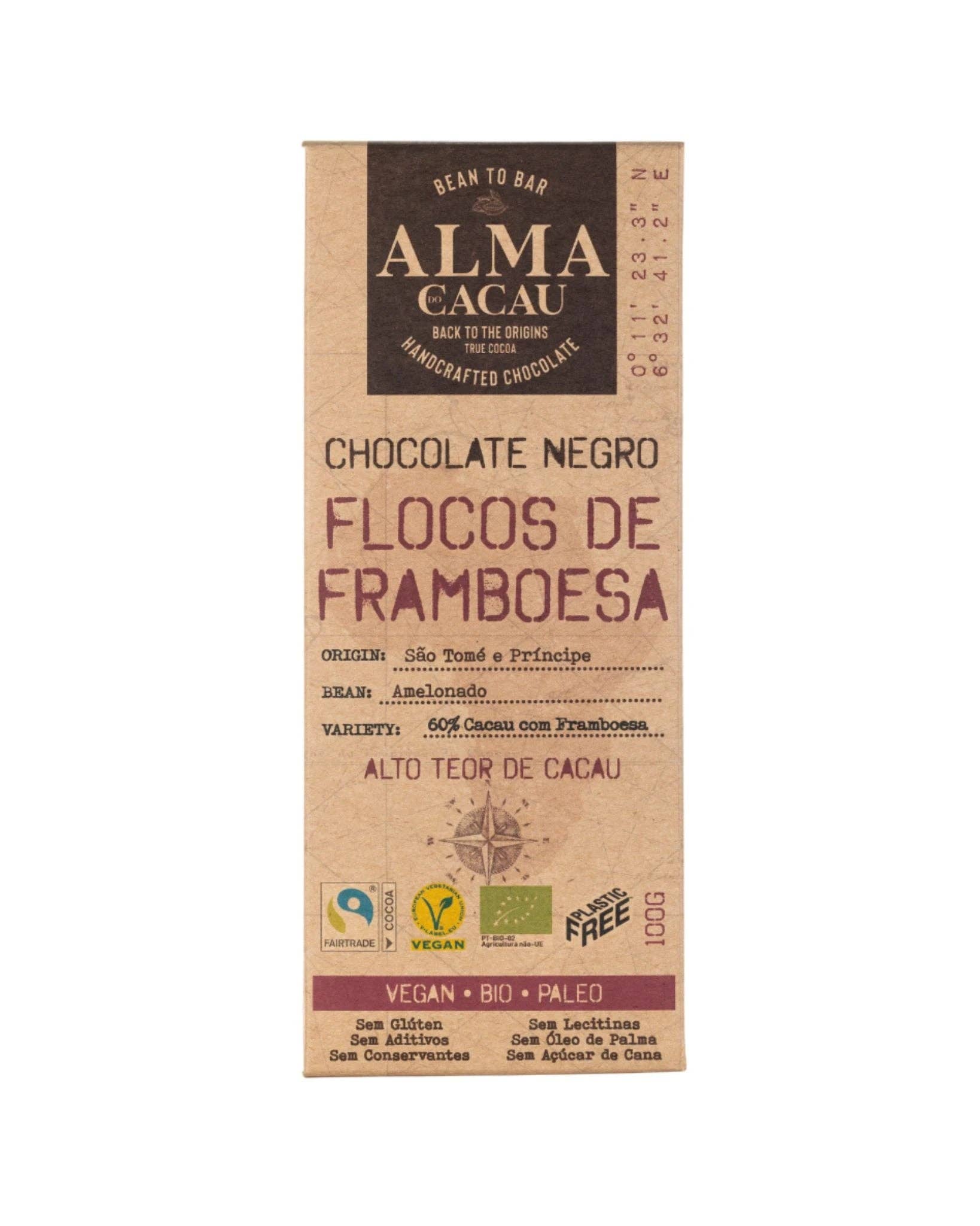 Nómada Chocolates - Vendita all'ingrosso Barretta di cioccolato - Cioccolato Fondente Biologico con Scaglie di Lampone 100g