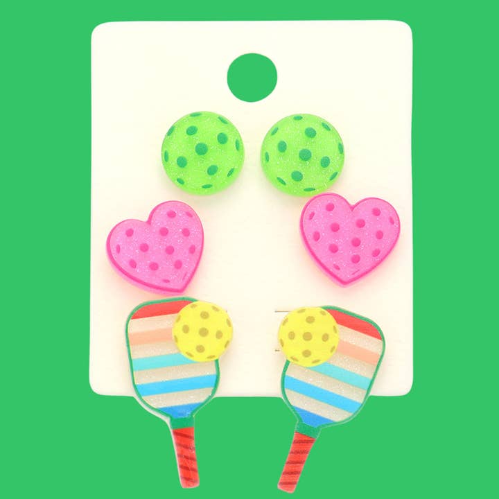 Pickleball Trip Stud Earring Set for wholesale by Lavender Willow