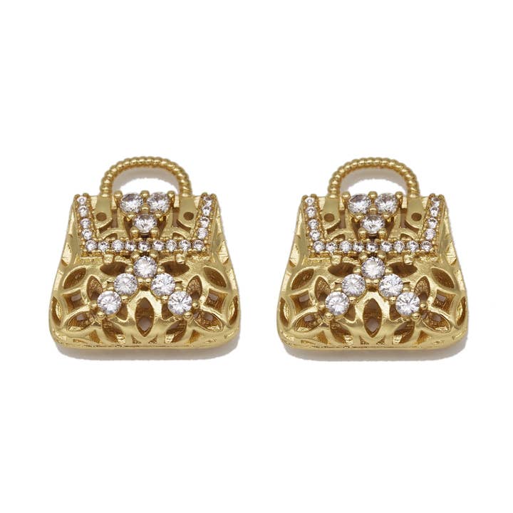 Gold CZ Pave Fashion Lady Bag Charm, Sku#LK701 for wholesale by BestBeads&Beyond