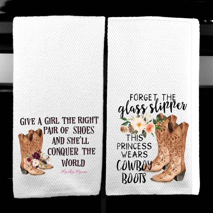 Dasha Alexander – Engroshandel Viskestykke – Cowboy Boots Sæt med 2 Waffle Weave Microfiber Køkken Håndklæde