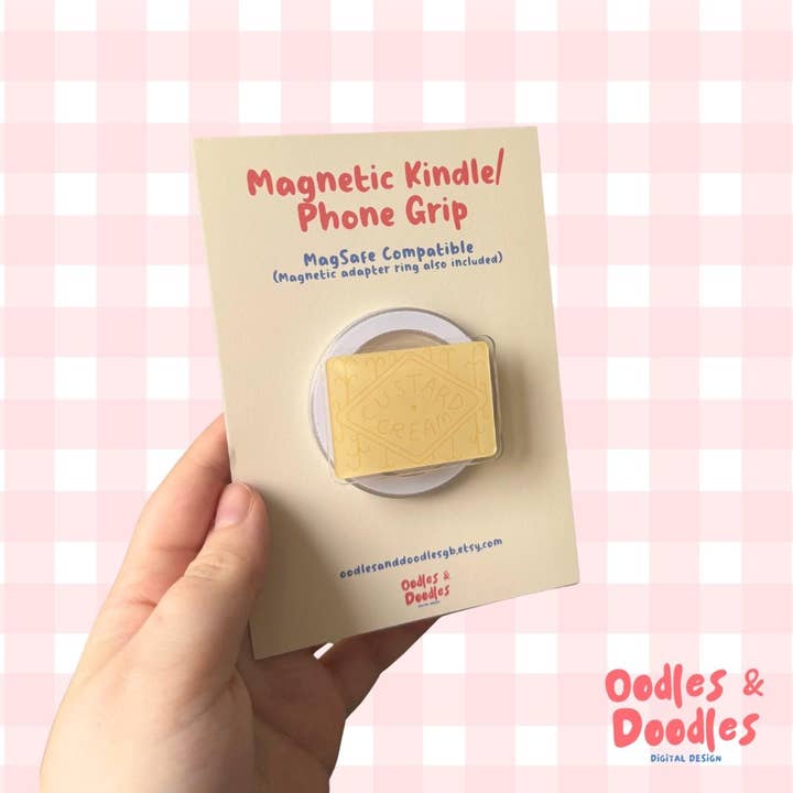 Custard Cream Magnetic Kindle Grip - Gift for Readers for wholesale by Oodles & Doodles
