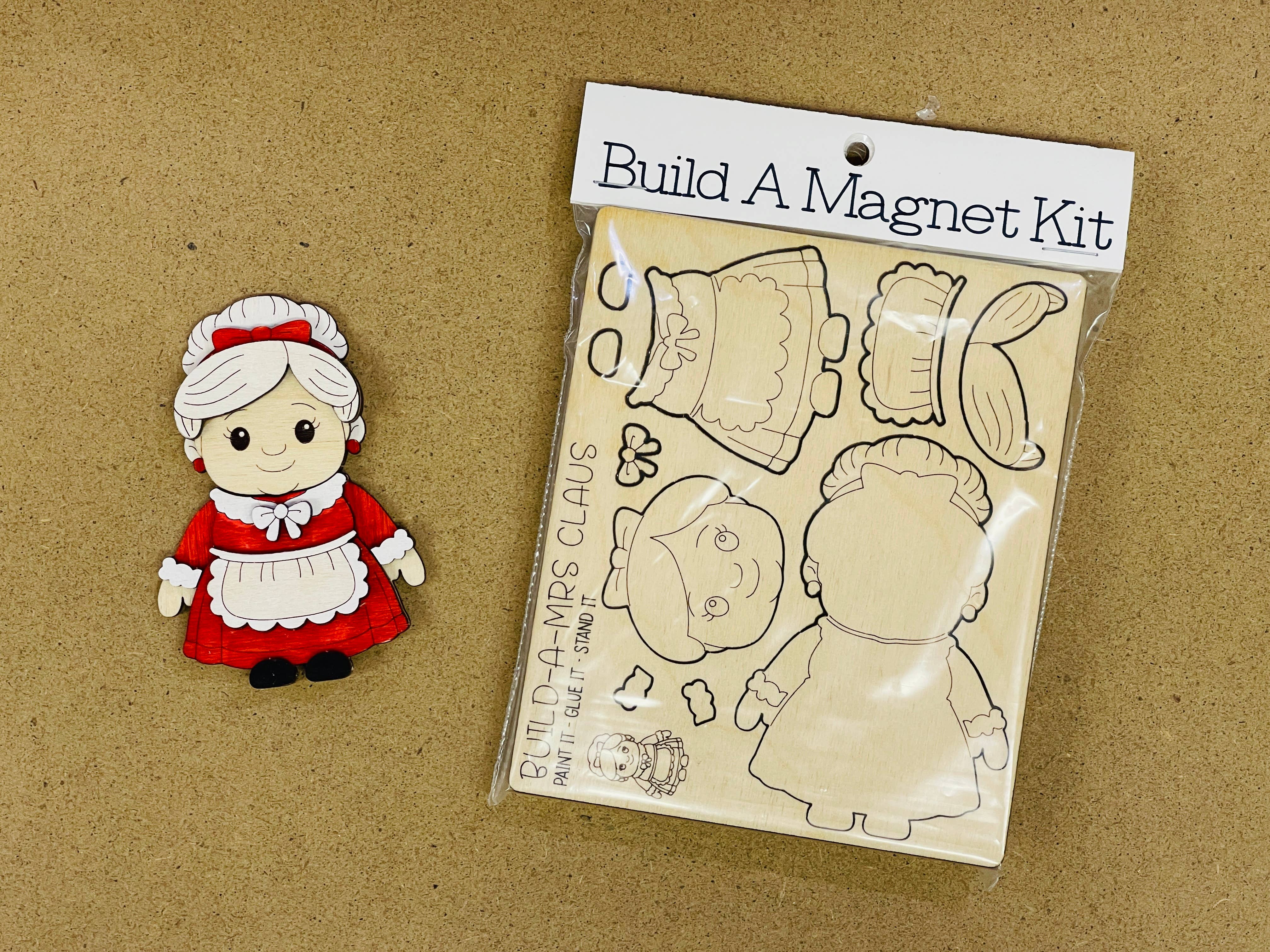 Reclaimed Woodworks Home Decor - Wholesale DIY Craft Kit - Build a Mrs. Claus Magnet CHRISTMAS CRAFT KIT 2