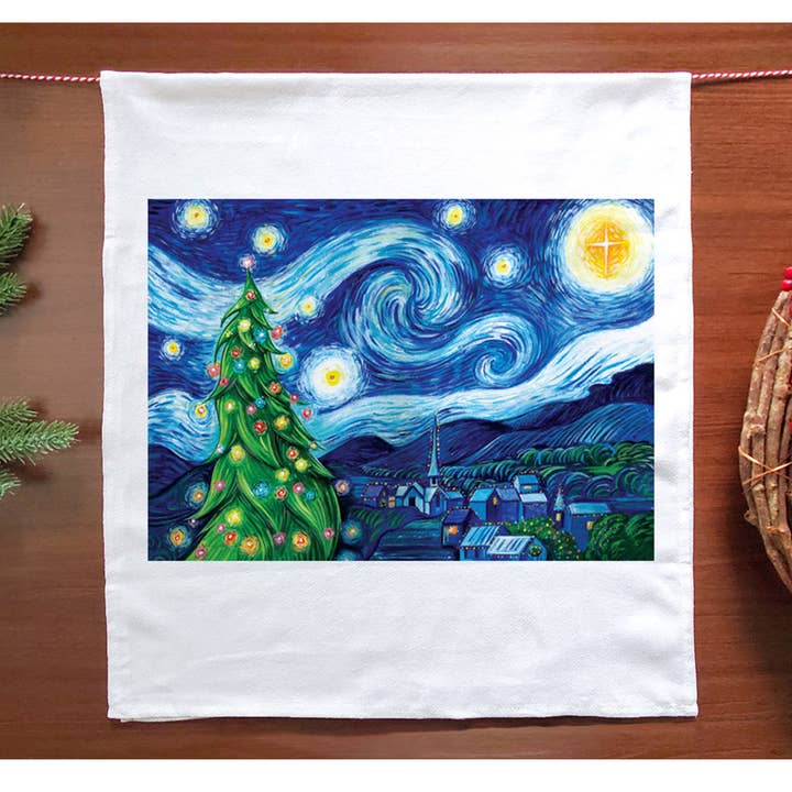 Silent Night, Starry Night Van Gogh Holiday Kitchen Towel for wholesale by Allport Editions