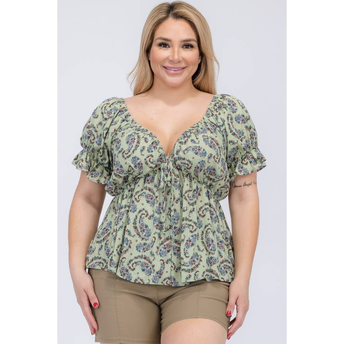 Curve Market – wholesale Blus - Dam – PLUS STORLEK BLOMMIG PAISLEY SLIPS FRONT BLUS1