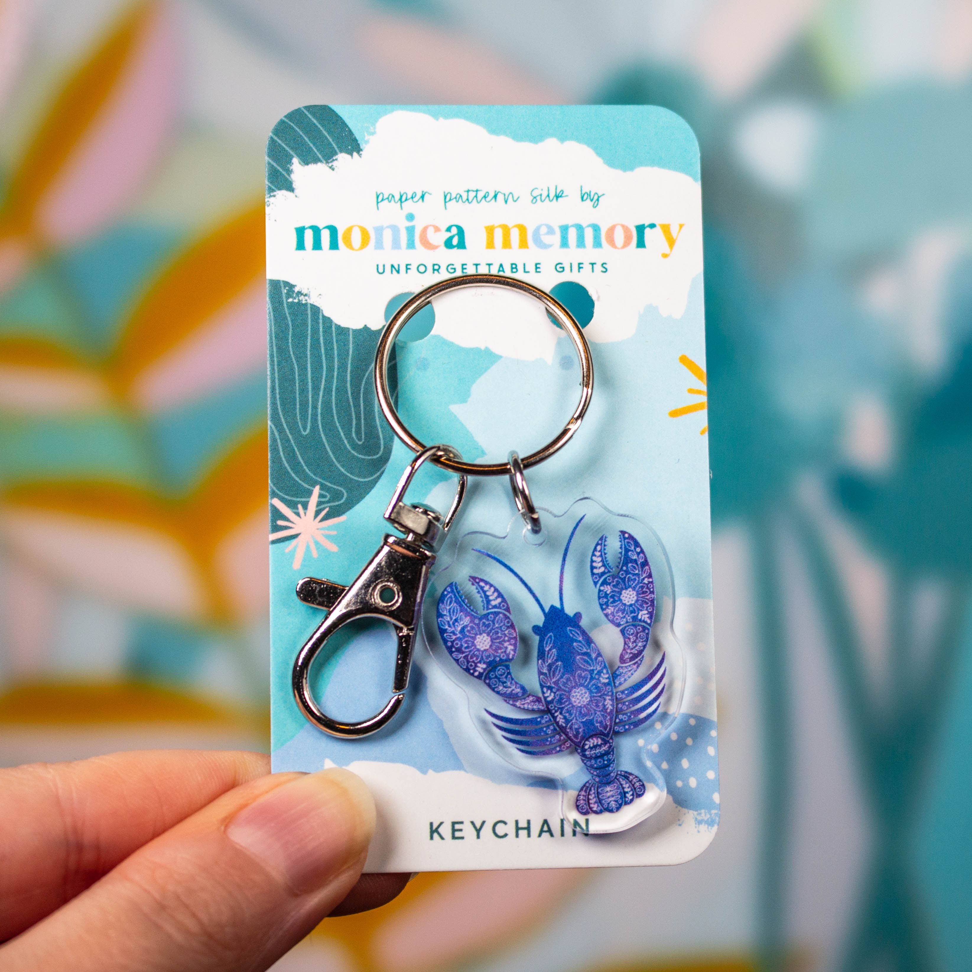 Paper Pattern Silk - Wholesale Keychain - Women's - Lucky Blue Lobster Keychain0