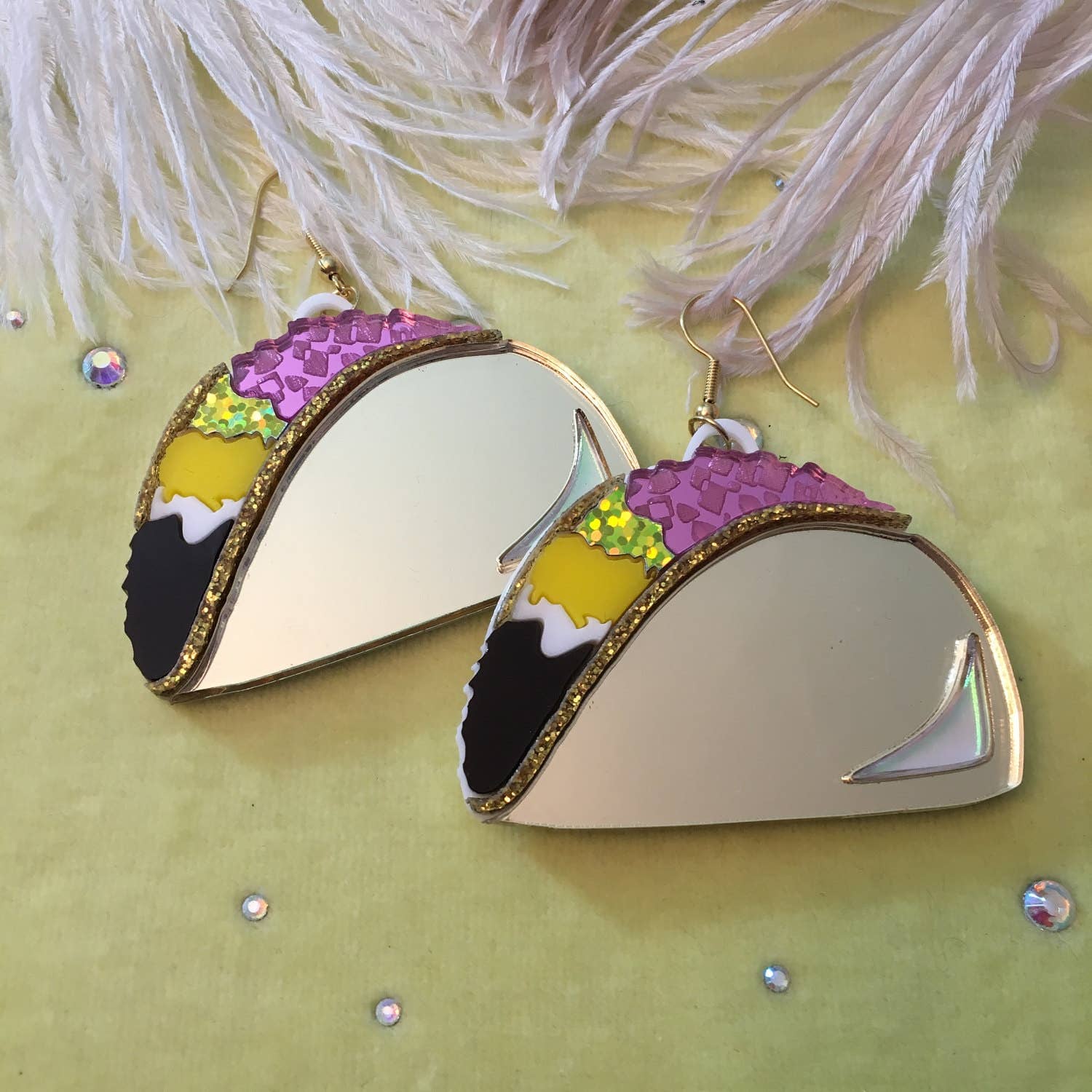 I'm Your Present - Vendita all'ingrosso Orecchini pendenti - Orecchini alimentari grandi Taco, acrilico tagliato al laser, gioielli in plastica0