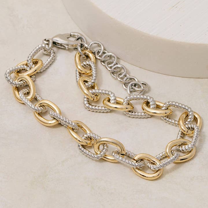 Gold Plated Two Tone Chain Bracelet for wholesale by The Looks by Fame Accessories