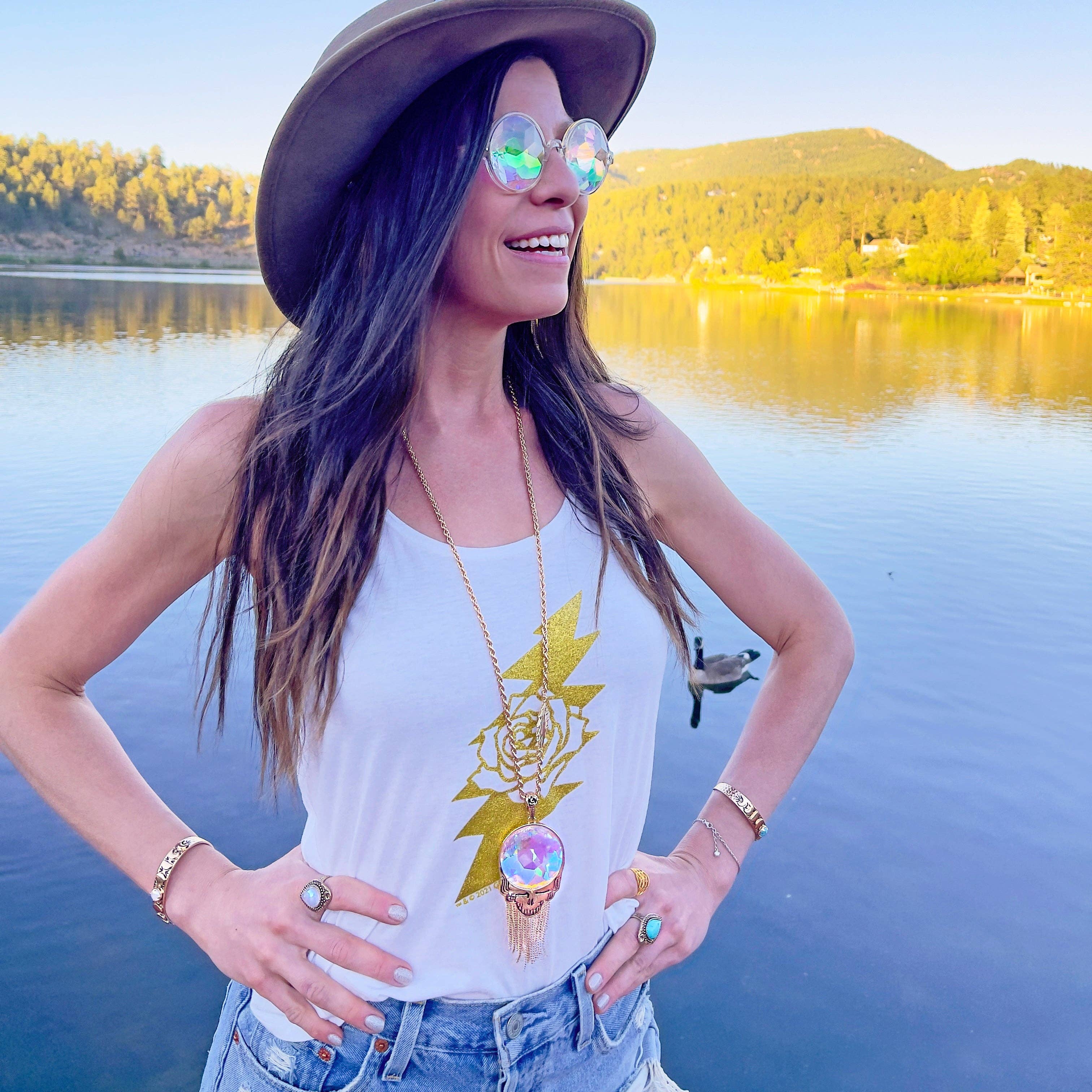 Hiouchi Jewels | Rose & Bolt Grateful Dead Jewelry - Wholesale Pendant/Charm Necklace - Grateful Dead Steal Your Prism Necklace | Gold2