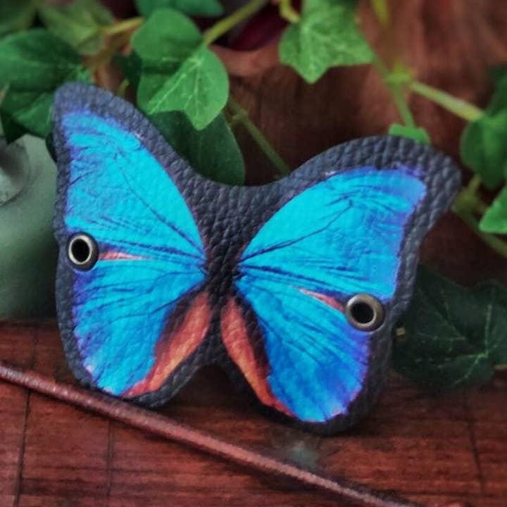 Costurero Real – wholesale Hårspänne - Dam – Blå fjäril hår Barrette Vegan läder Cottagecore0