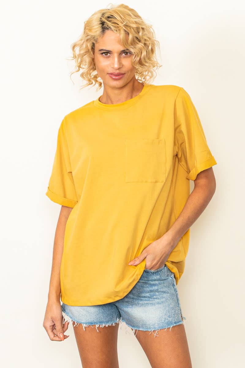 Elloh Collection – wholesale T-shirt – women's – Round Neck Boyfriend Fit Cotton T-Shirt with Front Pocket24