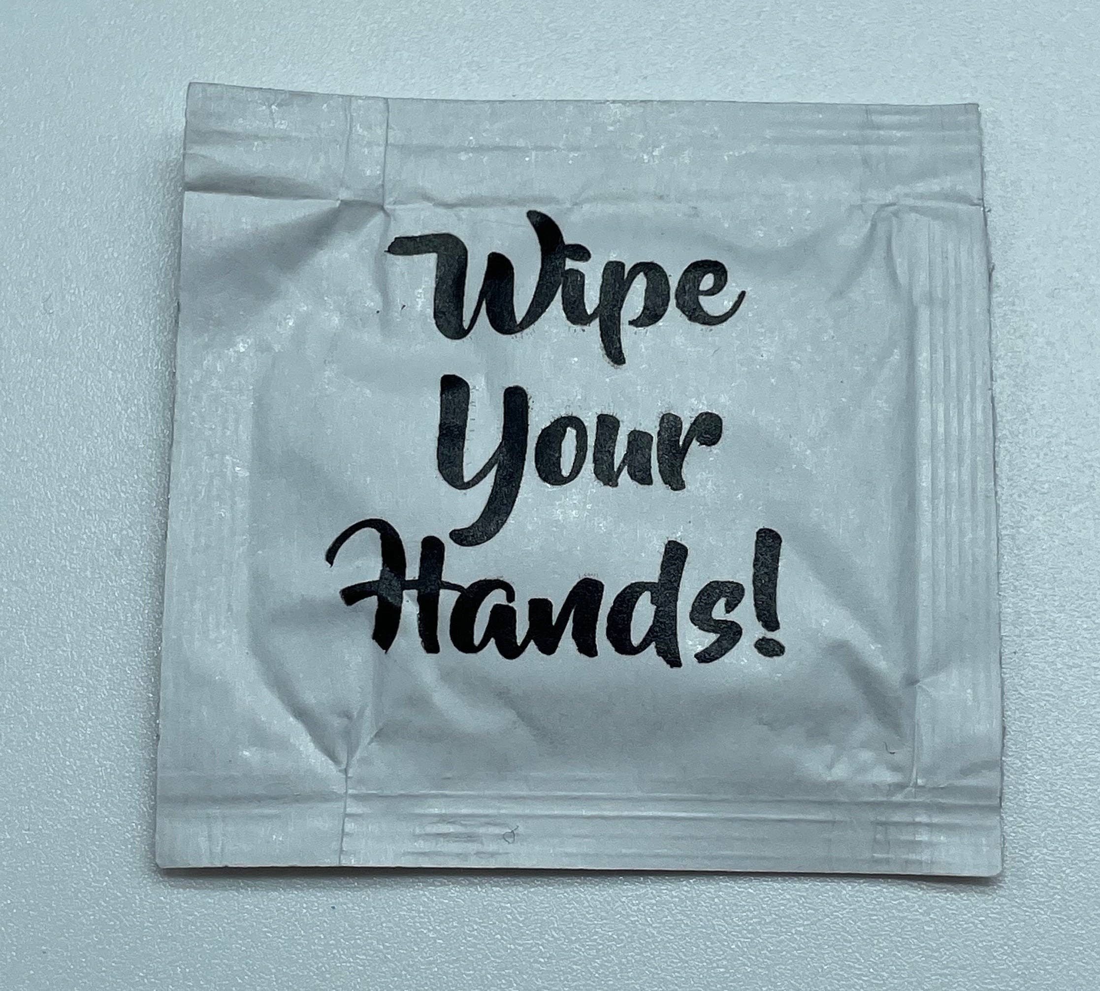 Party Bibs - Venta al por mayor Desinfectante de manos - ¡Límpiate las manos! Toallitas húmedas, diseño de stock, paquete de 250