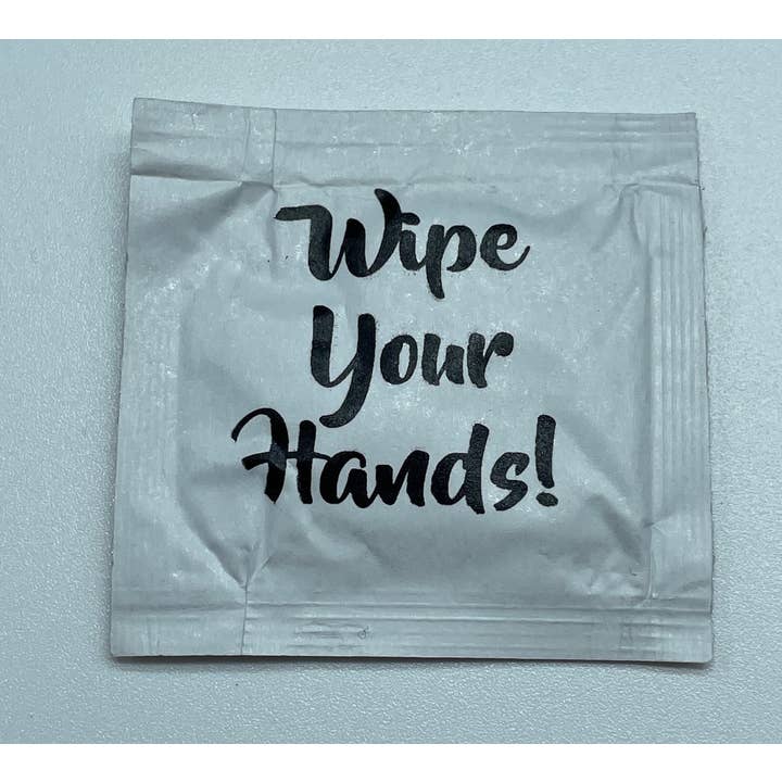 Party Bibs - Venta al por mayor Desinfectante de manos - ¡Límpiate las manos! Toallitas húmedas, diseño de stock, paquete de 25