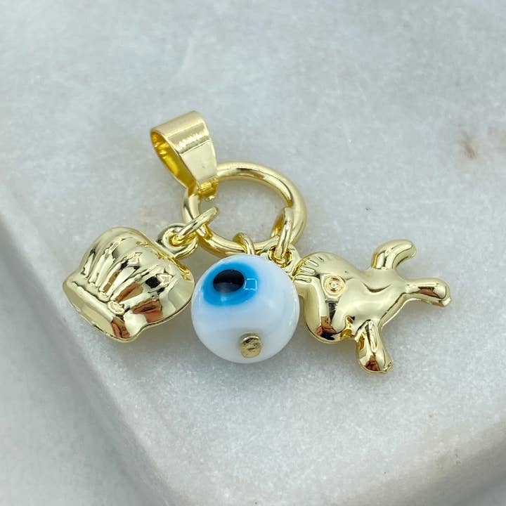 Luxus Accessories - Wholesale Individual charm/pendant - 18k Gold Filled Protection Amulet with Playful Horse, Evil Eye and Crown Charm, Protection against the Evil Eye Charm8