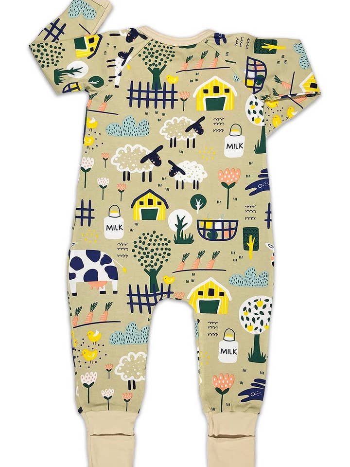 Good Luck Sock - Wholesale Sleepsuit - Baby - Farm Animals, Yellow Baby Pajamas1