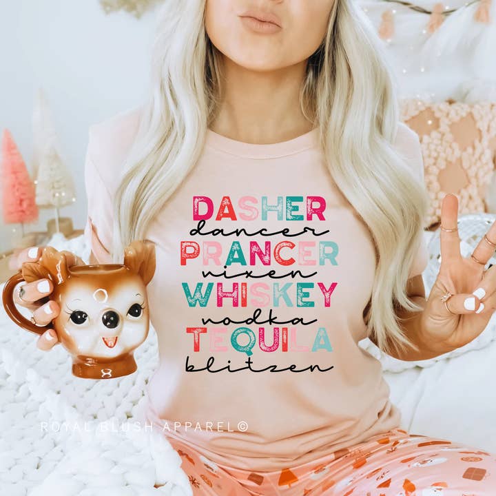 RBA Transfers - Wholesale Sublimation Transfer - Dasher Dancer Prancer Whiskey Vodka Tequila Blitzen Full Colour Transfer