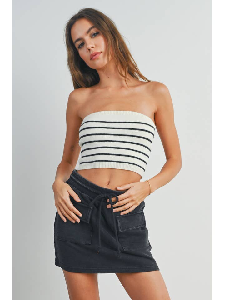 BUTTERMELON - Wholesale Knit Top - Women's - Striped Tube Top Sweater - BMW7259