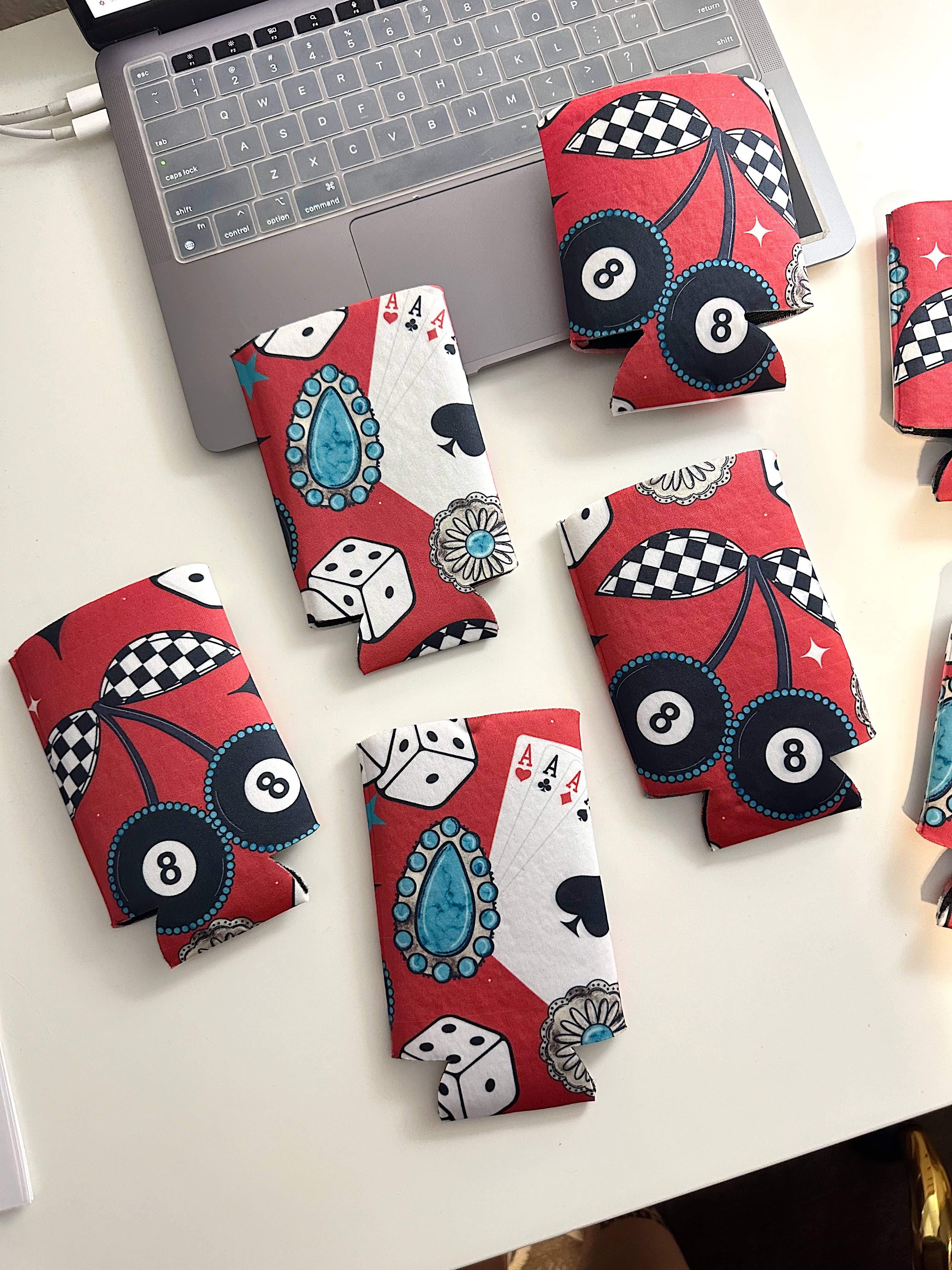 Gunpowder and Glam Boutique - Wholesale Drink Huggers & Koozies - 8 Ball Cherry Koozie (2 sizes)2