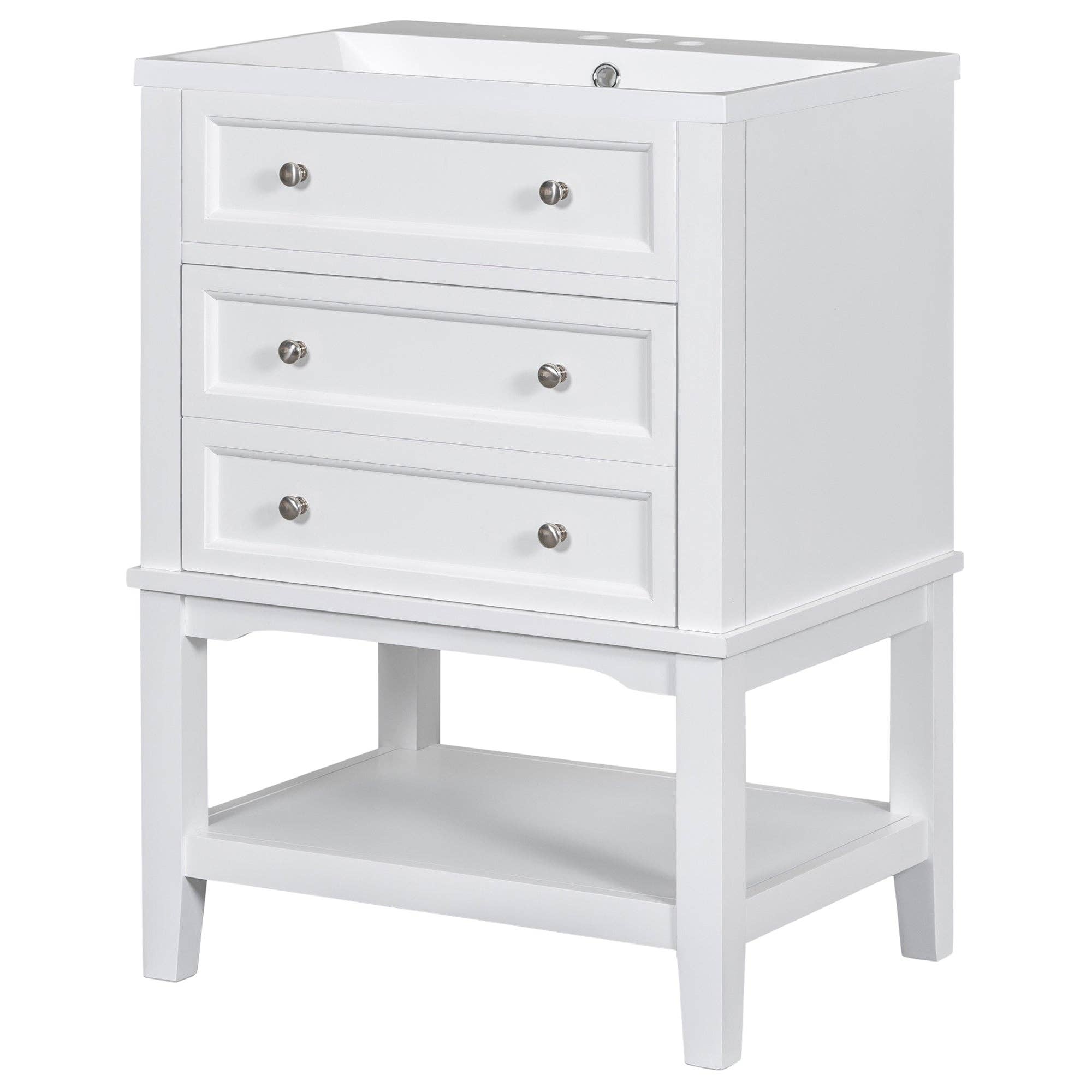 Orange County Decor - Wholesale Cabinet - 24" Bathroom Vanity With Sink, Bathroom Storage Cabinet With Drawer And Open Shelf, Solid Wood Frame, White White Solid Wood Mdf13
