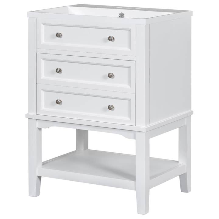 Orange County Decor - Wholesale Cabinet - 24" Bathroom Vanity With Sink, Bathroom Storage Cabinet With Drawer And Open Shelf, Solid Wood Frame, White White Solid Wood Mdf13