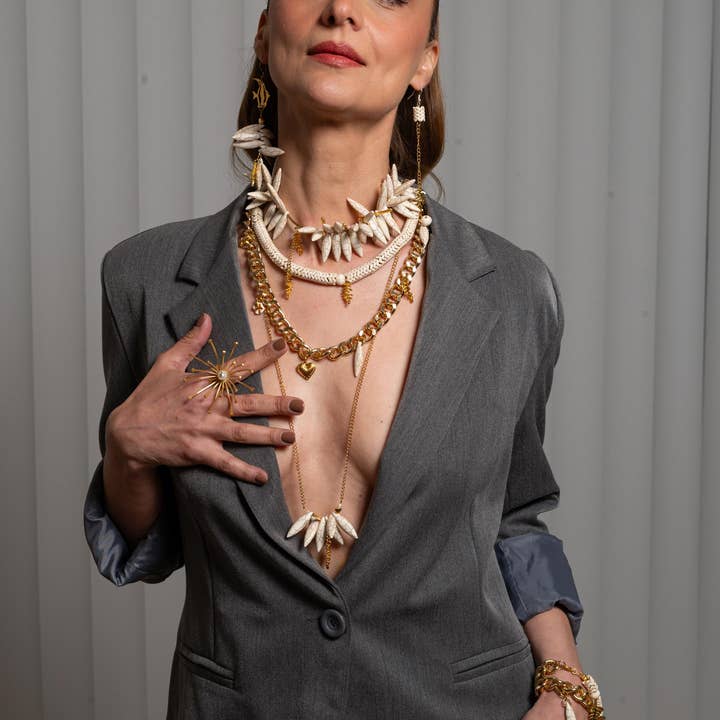 Laka Luka - Wholesale Jewellery set - White Howlite Boho Charm Necklace Set with Coral Accents5