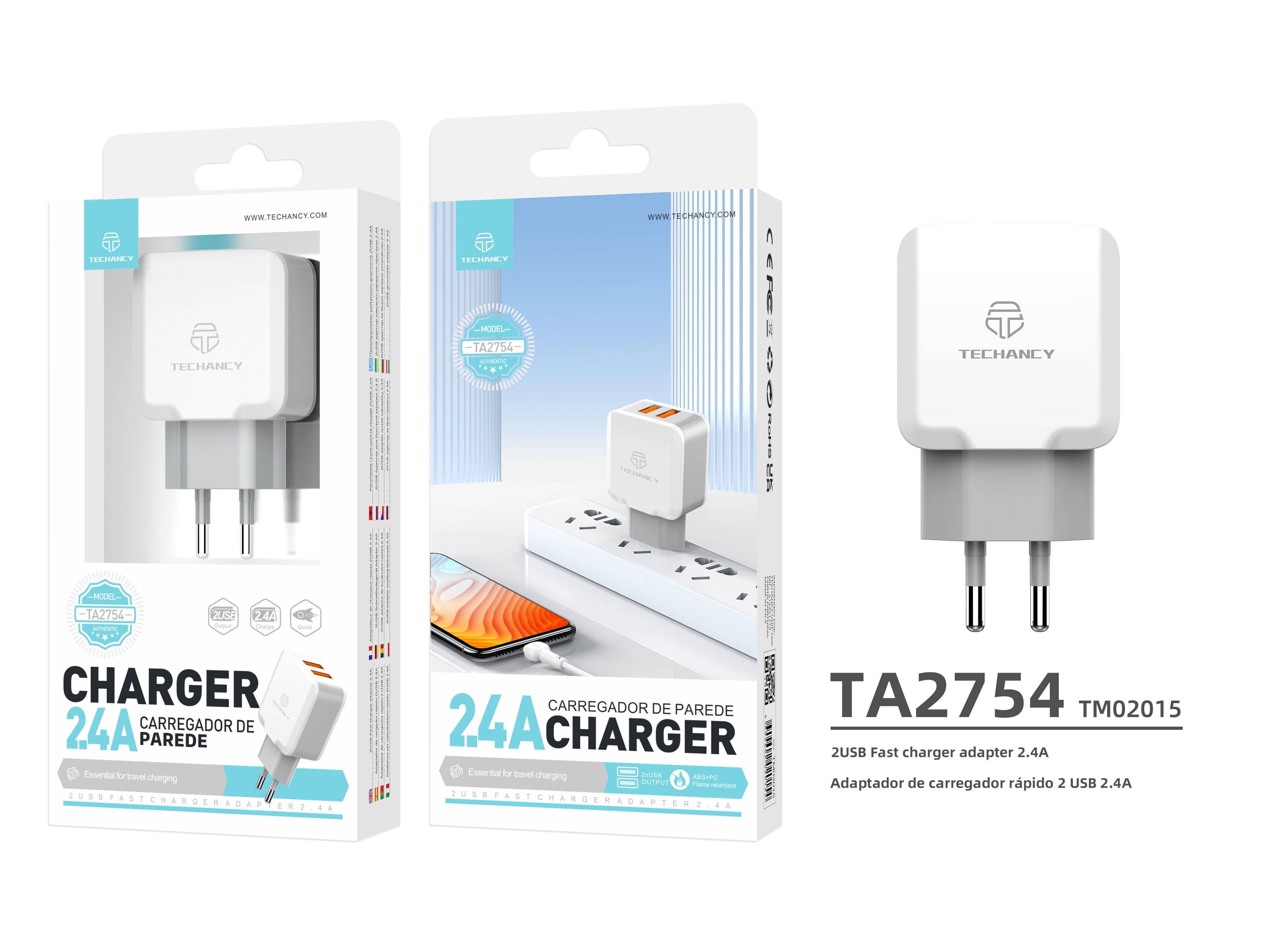 TECHANCY - Wholesale Power Adapter - Techancy Wall Charger with 2 USB Ports 2.4A, Fast Charging A1