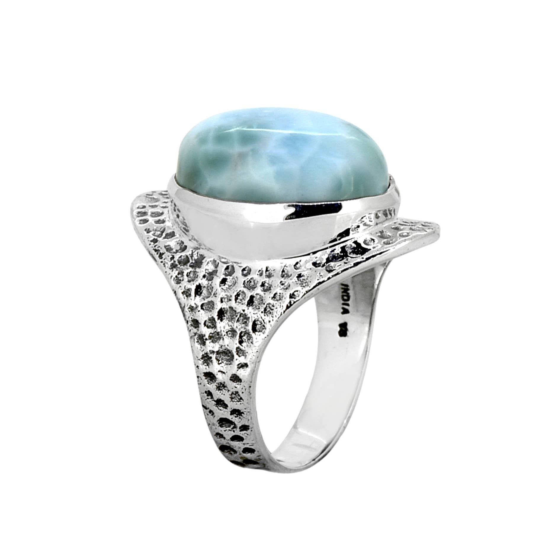 Tiramisu - Wholesale Cocktail/statement ring - 925 Silver Larimar Skygrain Crest Statement Ring3