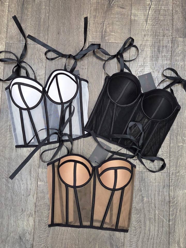 MESH CORSET WITH SHOULDER TIE for wholesale by 5besties inc