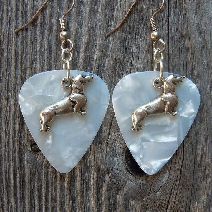 Simply Raevyn - Wholesale Dangle Earrings - Dachshund Charm Guitar Pick Earrings25