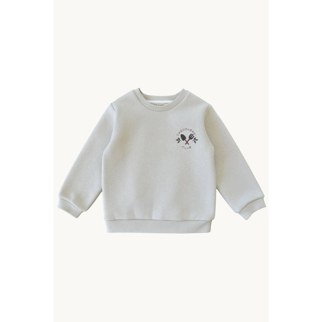 Sweatshirt bébé/enfant brodé « gardener's club » vert sauge pour la vente par Eli & Nev (we cover U.S. import duties)
